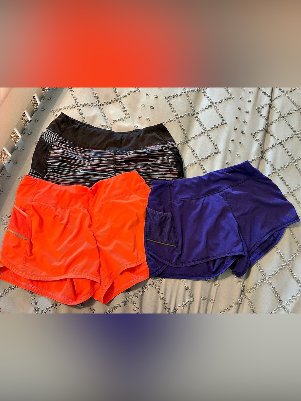 Athleta Marathon Athletic Shorts Orange, purple, multi stripe- Small 3 pairs
